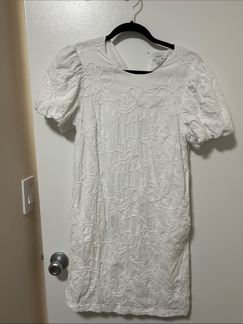 J. Crew Factory White Embroidered Puff Sleeve Mini Dress